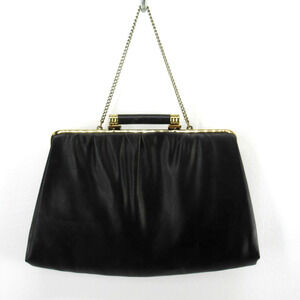 Vtg Ande Handbag Women Black Satin Pleats Satchel Chain Strap Purse Clutch Bag